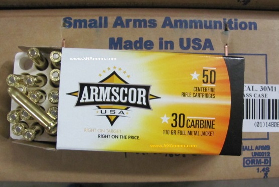 50 Round Box 30 Cal M1 Carbine 110 Grain Fmj Armscor Ammo 0283