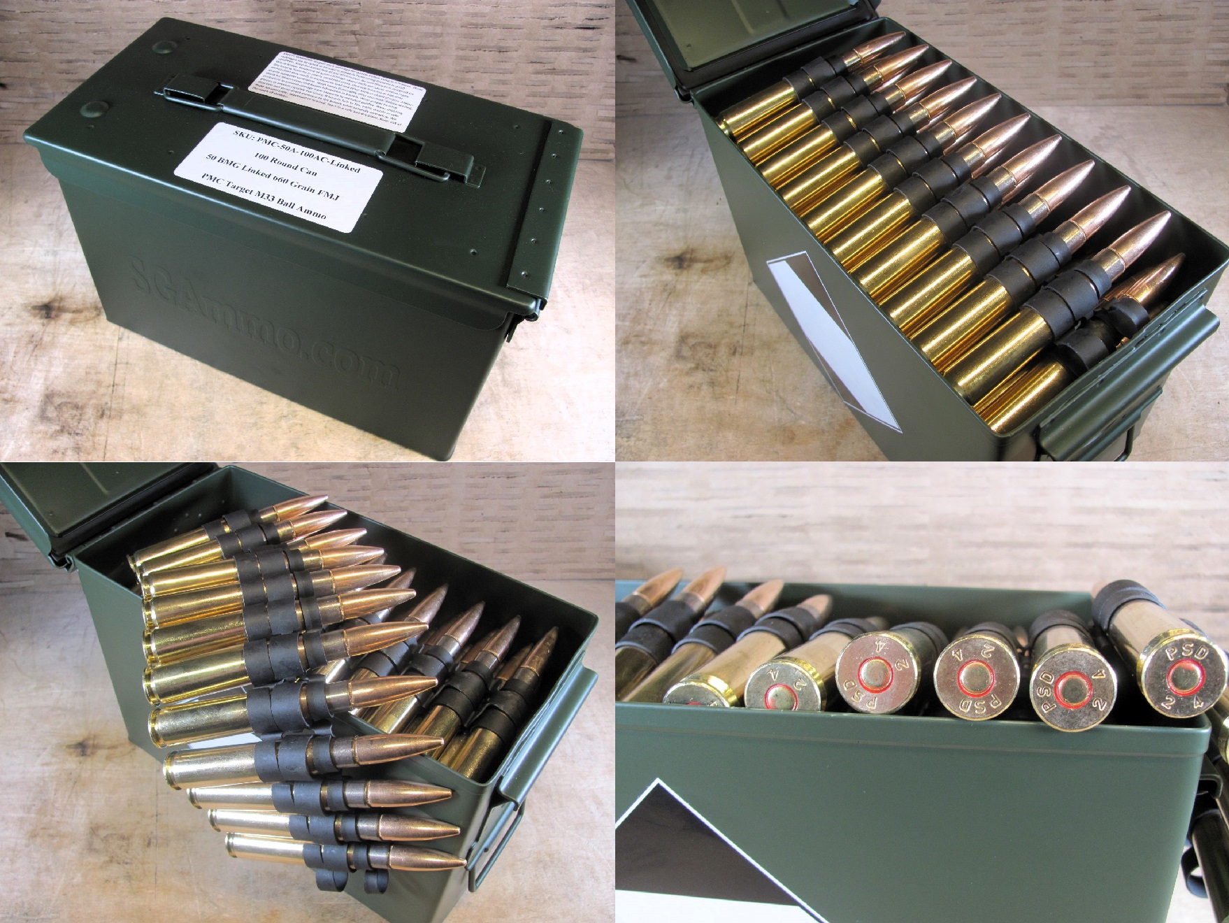 100 Round Can 50 BMG Linked PMC Target 660 Grain FMJ M33 Ball Ammo