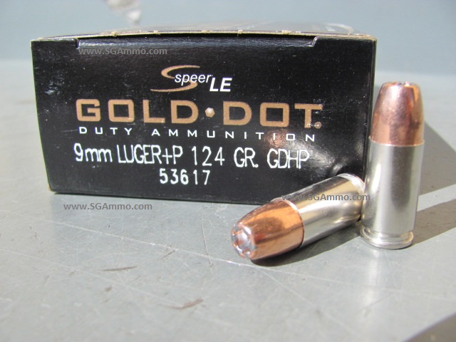 50 round box - 9mm Luger +P Speer Gold Dot 124 Grain LE Hollow Point ...