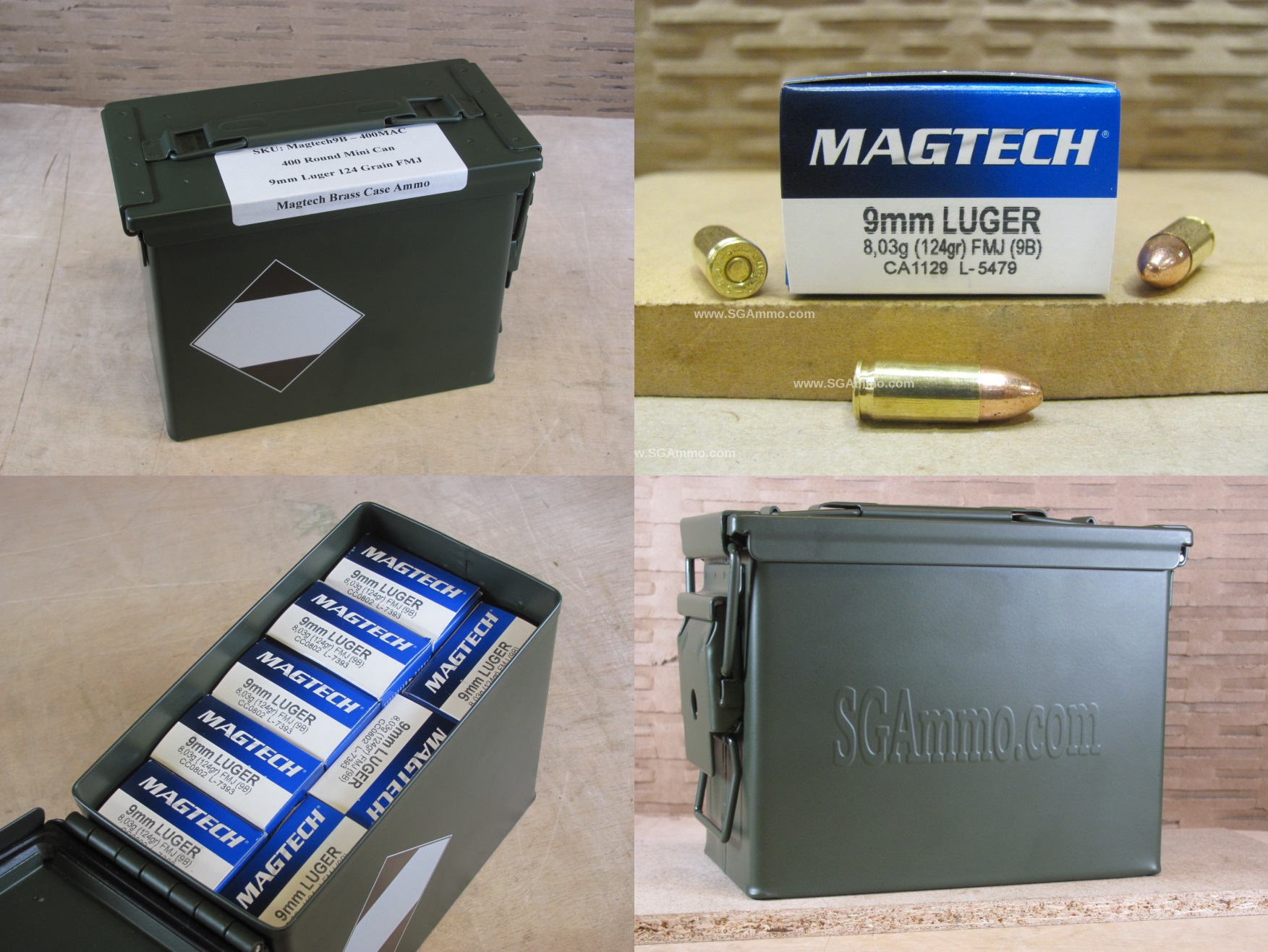 400 Round Can - 9mm Luger 124 Grain FMJ Ammo by Magtech - 9B - Packed ...