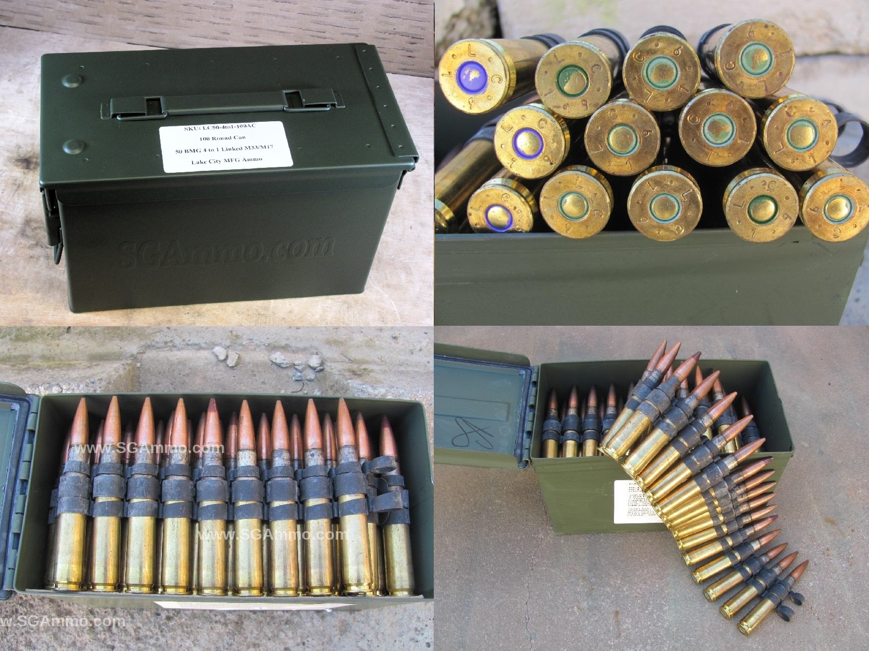 100 Round Can - 50 BMG Lake City Ammo Linked 4 to 1 Mix - 4 Rounds M33 Ball  to 1 Round M17 Tracer - Packed in M2A1 Canister | SGAmmo.com