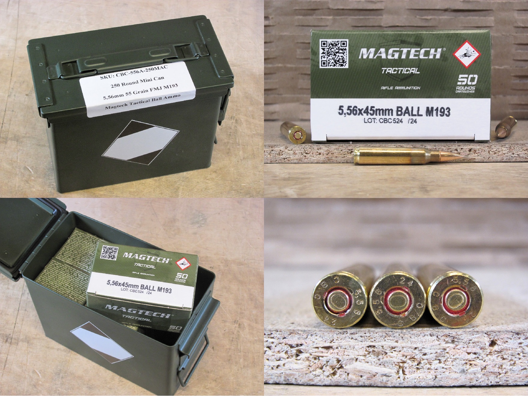 250 Round Can - 5.56x45mm 55 Grain FMJ M193 Ball Magtech Tactical Ammo ...