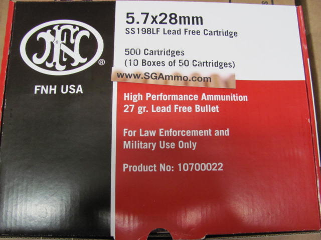 50 rd box - 5.7x28 27 grain SS198LF Green Tip Lead Free Cartridge High ...