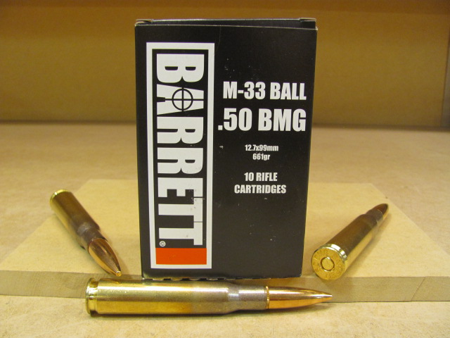 10 Round Box - 50 BMG Barrett Brand 661 Grain M33 Ball Ammo Made by CBC ...