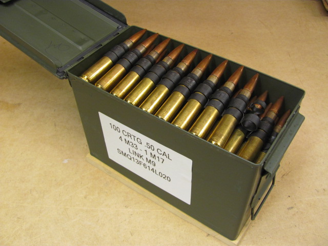 100 Round Can - 50 BMG Lake City Ammo Linked 4 to 1 Mix - 4 Rounds M33 ...