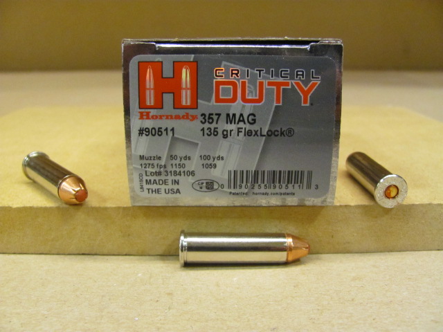 25 Round Box - 357 Magnum 135 Grain FlexLock Hornady Critical Duty Ammo ...