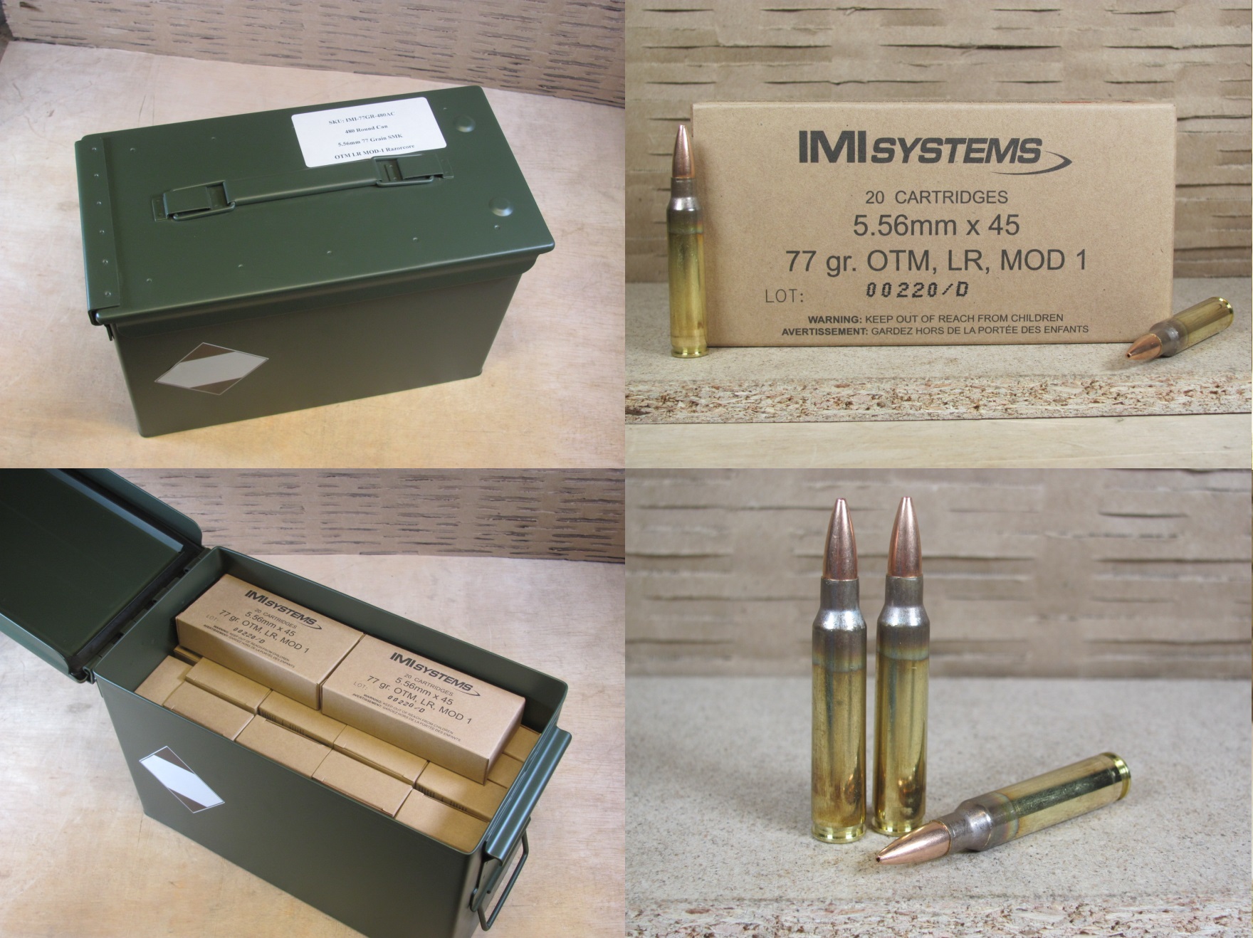 480 Round Ammo Can - 5.56mm 77 Grain Smk Otm Lr Mod-1 Razorcore Imi 