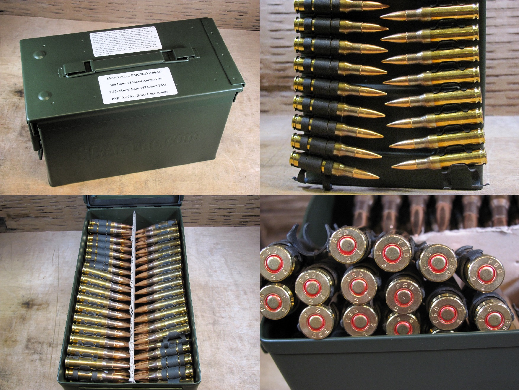 500 Round Can - Linked 7.62x51 Nato 147 Grain FMJ PMC X-TAC Ammo on M13  Links - 7.62X - Packed in M2A1 Canister | SGAmmo.com