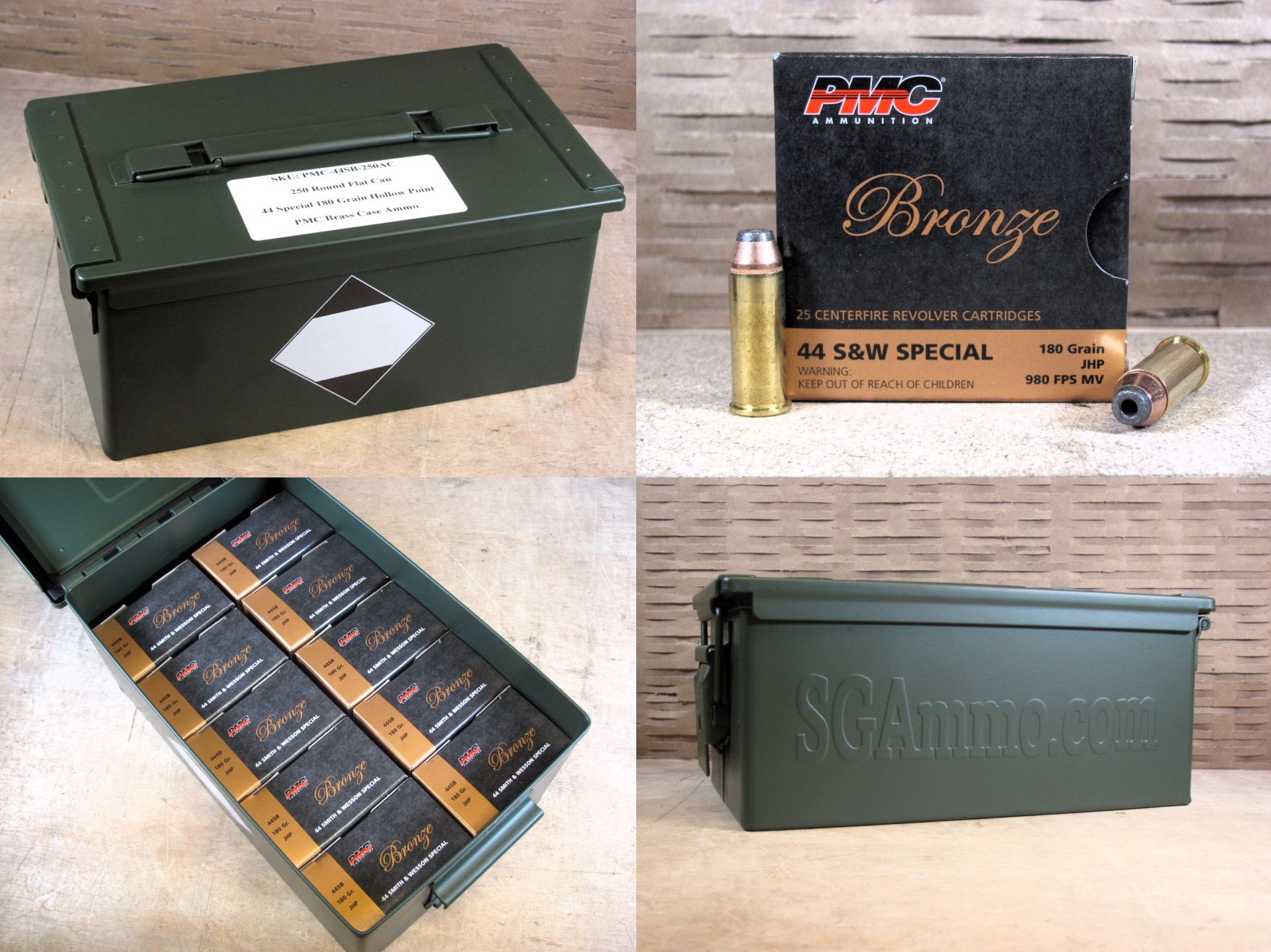 250 Round Flat Can - 44 Special PMC 180 Grain Hollow Point Ammo - 44SB ...