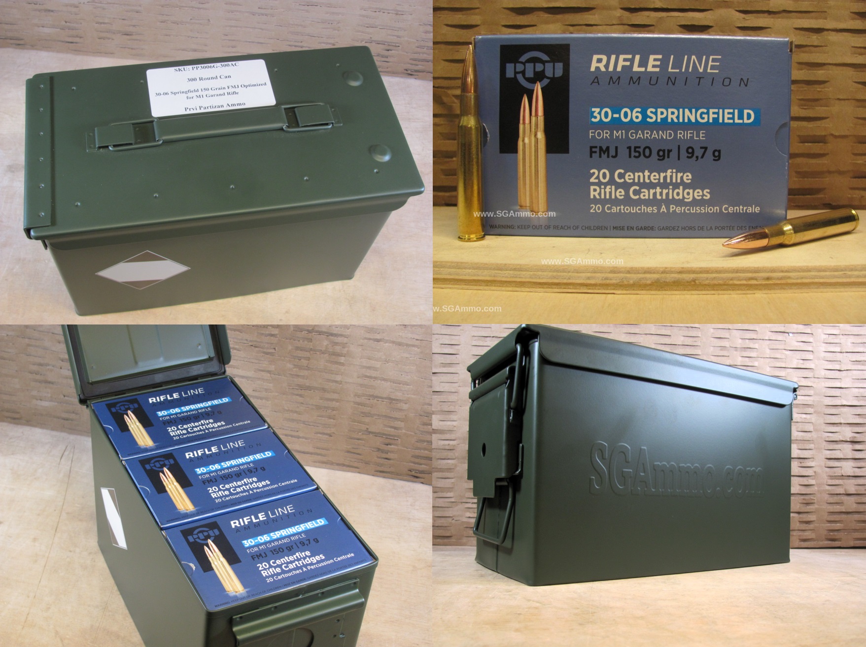 300 Round Can - 30-06 Springfield 150 Grain FMJ Ammo Optimized for M1 ...