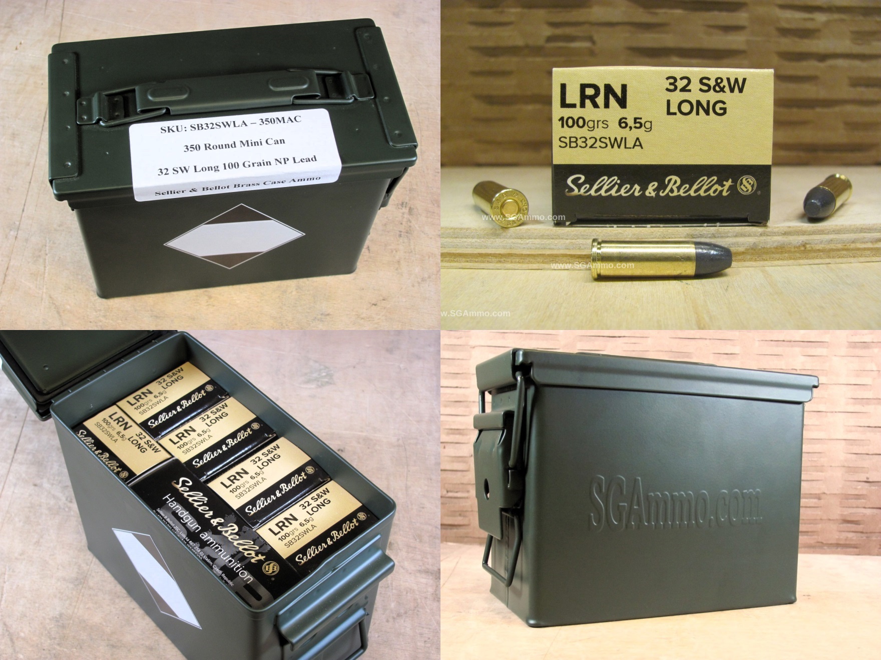 350 Round Can - 32 SW Long 100 Grain NP Lead Bullet Ammo by Sellier ...