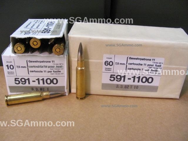 480 round case - 7.5 x 55 Swiss GP11 174 grain Ball type ammunition ...