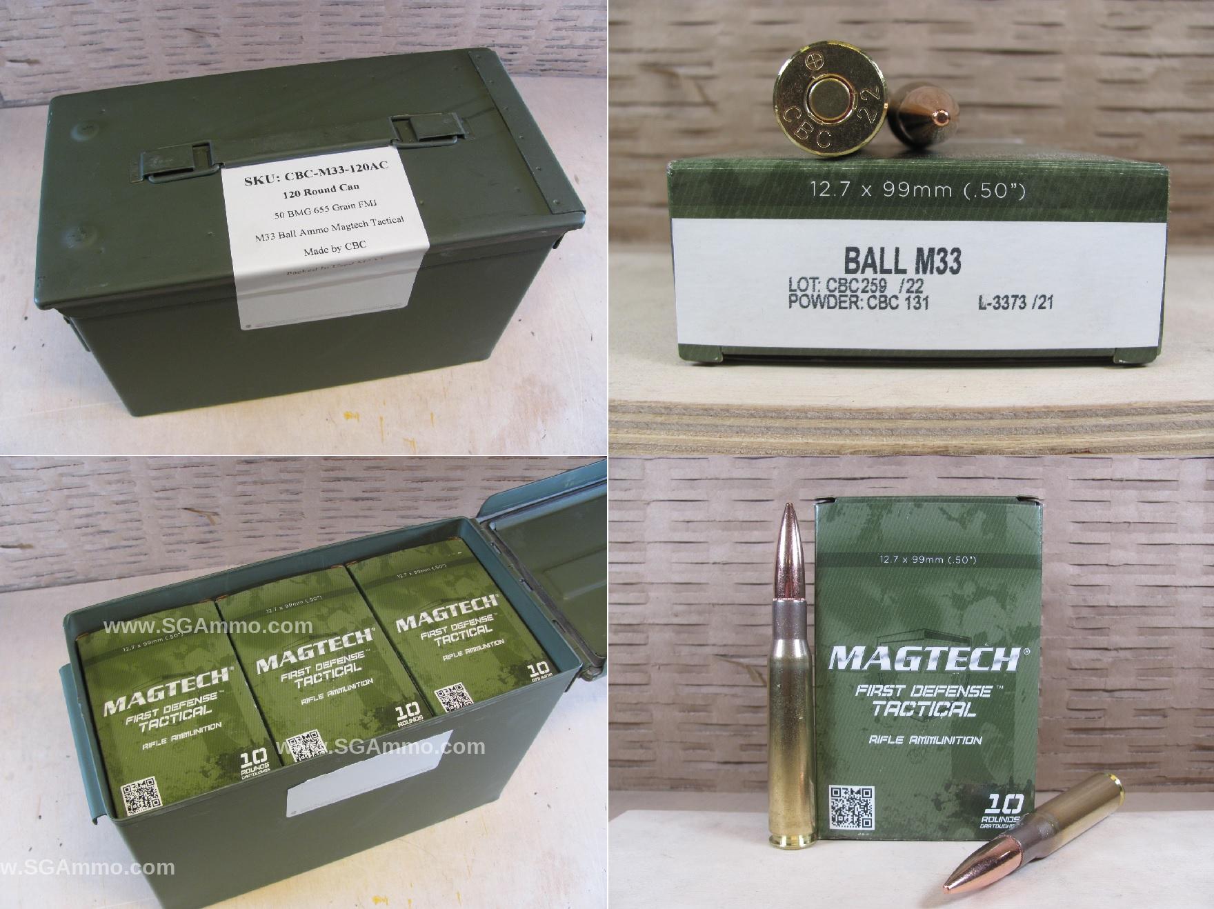 120 Round Can - 50 BMG 655 Grain FMJ M33 Ball Ammo Magtech Tactical by ...