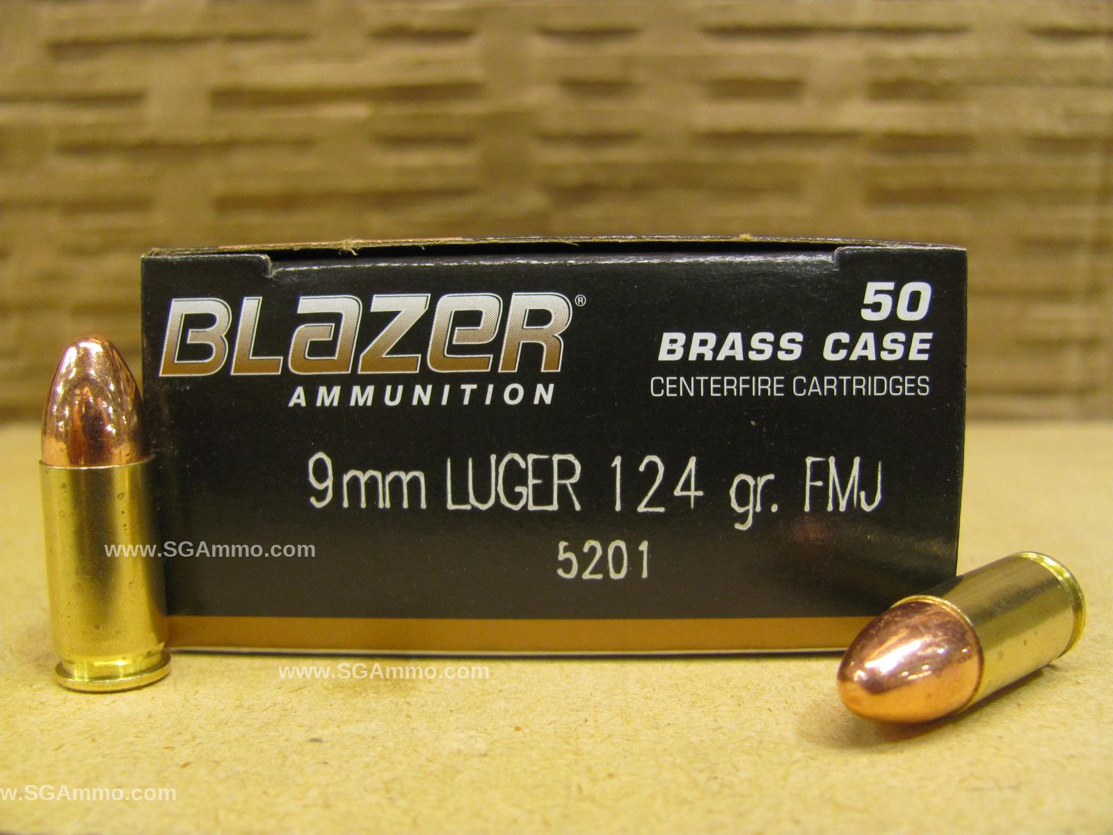 CCI Blazer Brass 9mm Luger Ammo - 1000 Rounds of 124 Grain FMJ - Bulk Case  - 5201