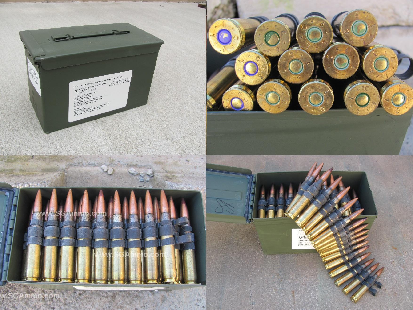 100 Round Can 50 Bmg Lake City Ammo Linked 4 To 1 Mix 4 Rounds M33 Ball To 1 Round M17 Tracer A557 Sgammo Com