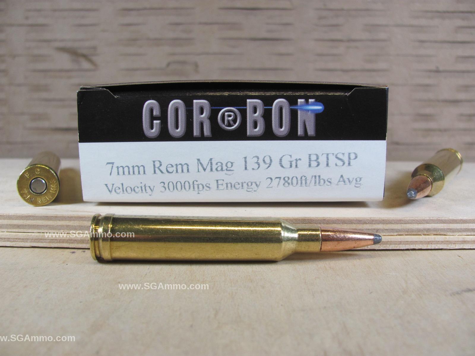 20 Round Box - 7mm Remington Magnum 139 Grain BTSP Corbon Ammo ...