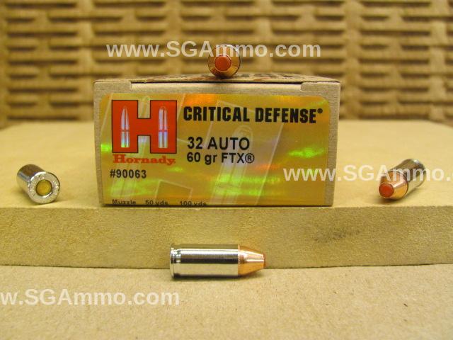 25 Round Box - 32 Auto 60 Grain FTX Hornady Critical Defense Ammo ...