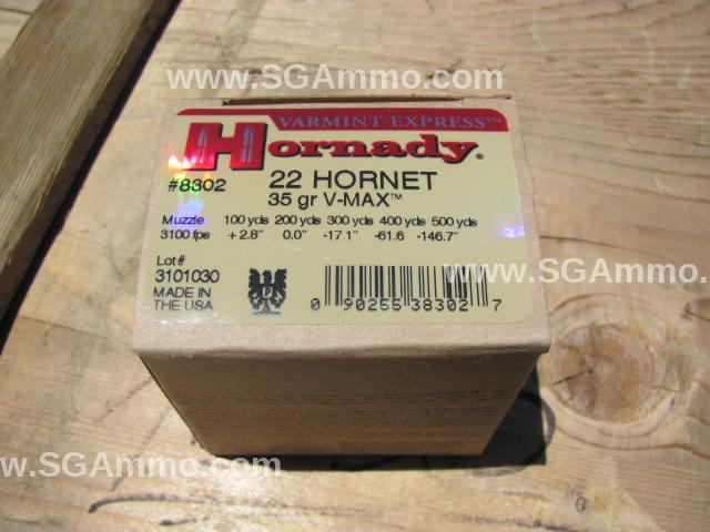 25 round box - 22 Hornet 35 grain Hornady V-max ammo - 8302 | SGAmmo.com