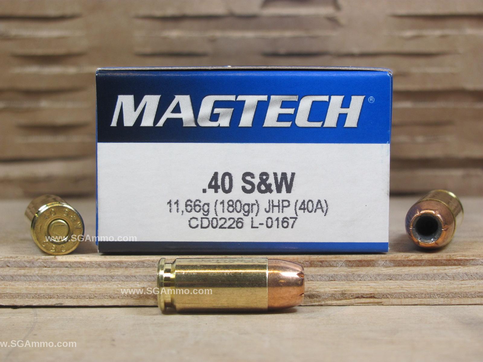 50 Round Box - 40 SW 180 Grain Jacketed Hollow Point Magtech Ammo - 40A ...