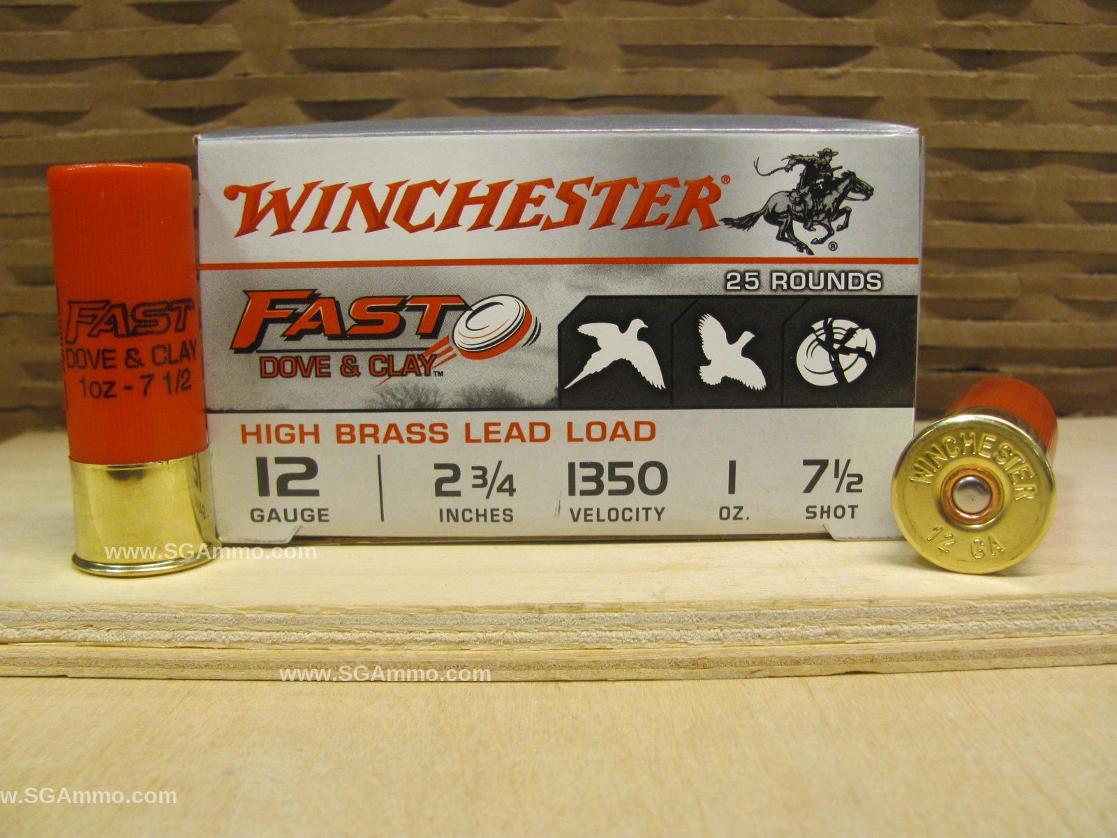 Winchester Fast Dove High Brass 12 Gauge Ammo 2 3/4 1 oz #7.5 Shot 250  Round Case - Ammo Deals