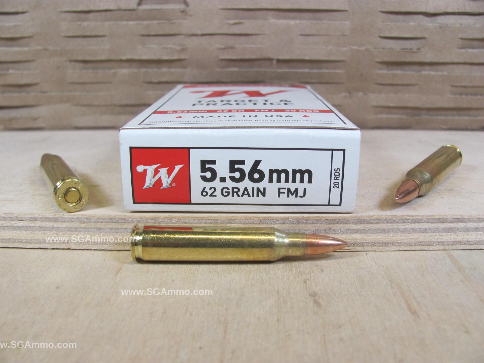 1000 Round Case - 5.56mm 62 Grain FMJ Winchester White Box Ammo ...