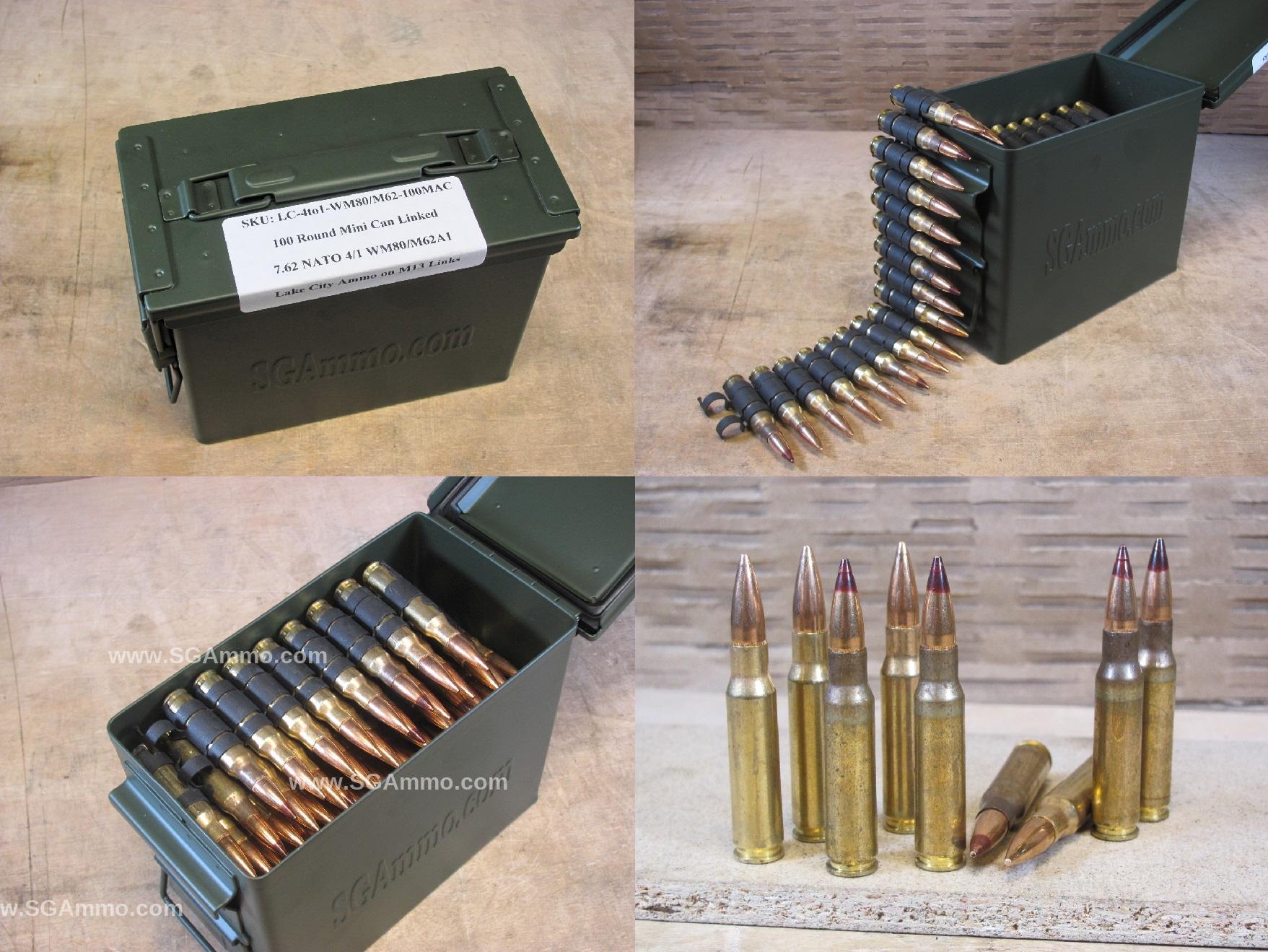 100 Round Can - 7.62x51mm Linked 4to1 WM80/M62A1 Ball/Tracer Lake City ...