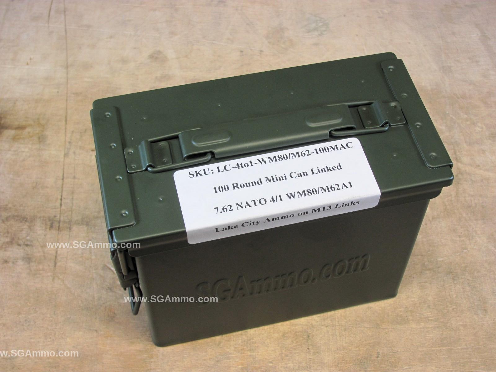 100 Round Can - 7.62x51mm Linked 4to1 WM80/M62A1 Ball/Tracer Lake City ...