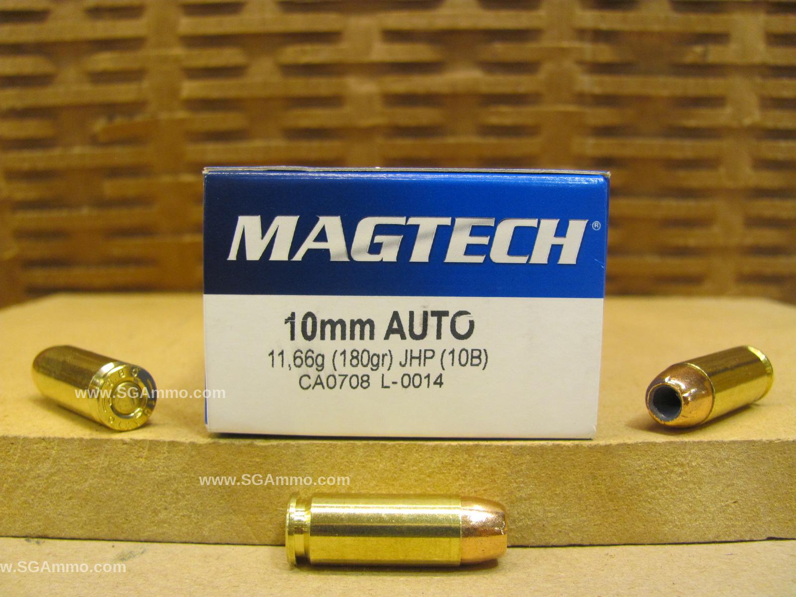 50 Round Box - 10mm Auto 180 Grain JHP Hollow Point Ammo by Magtech ...