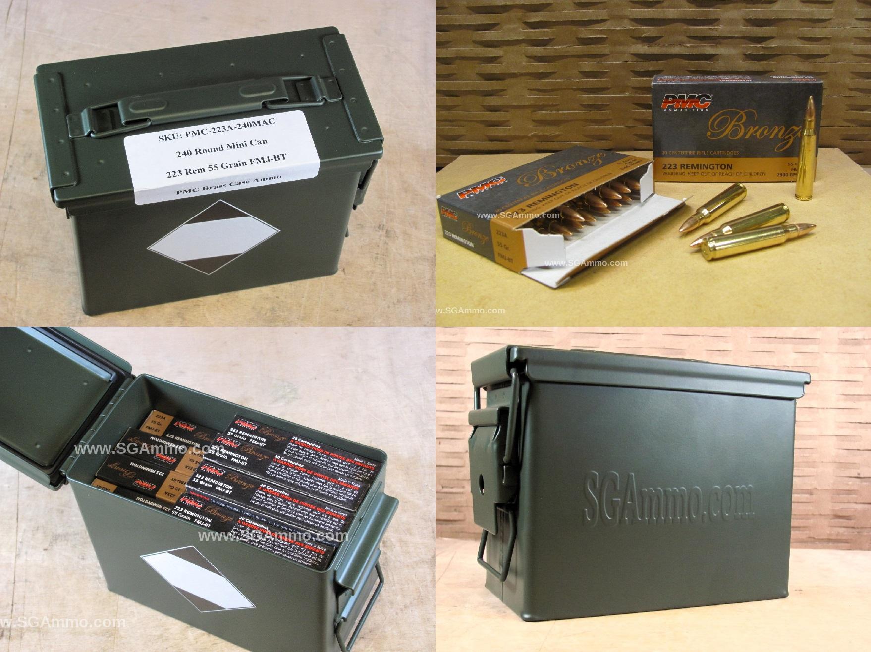 240 Round Can - 223 Rem PMC 55 Grain FMJ-BT Brass Case Ammo - 223A ...