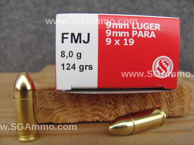 Magtech 9mm Brass case, 124 Grain FMJ ammo. 50 round Box - CDVS