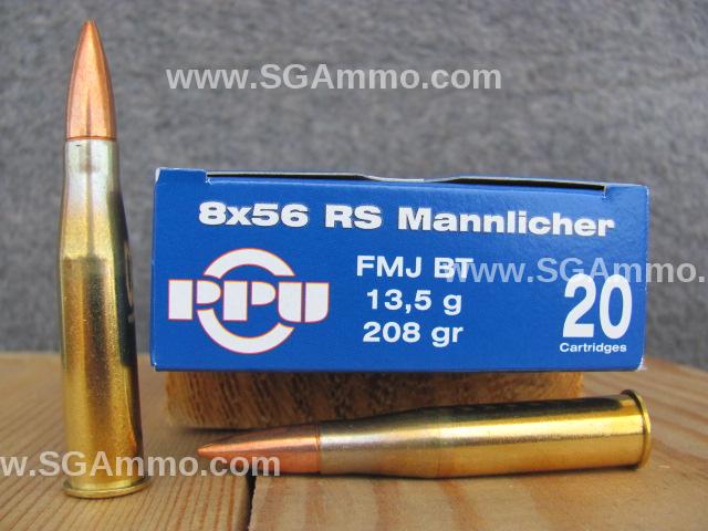 200 Round Case - 8x56R MANNLICHER 208 Grain FMJ Prvi Partizan Ammo ...