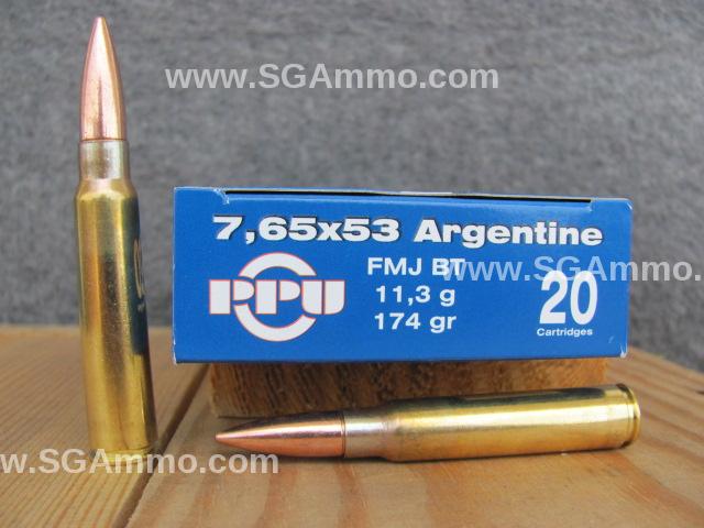 200 Round Case - 7.65x53 Argentine Mauser 174 Grain FMJ Ammo by Prvi ...