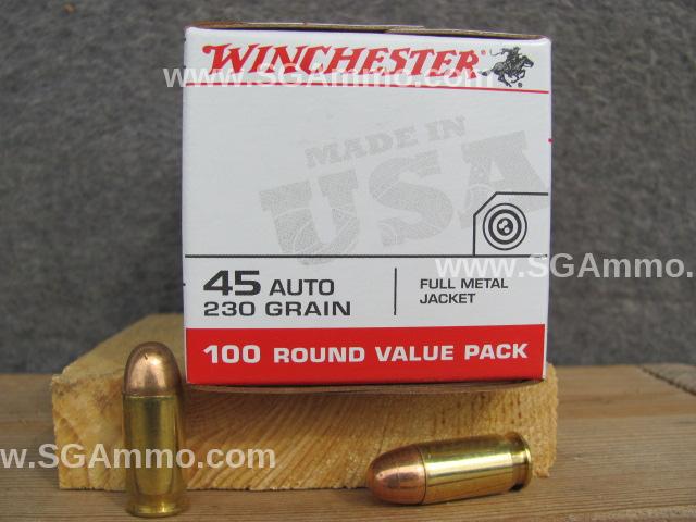 100 Round Box - 45 Auto / ACP Winchester 230 Grain FMJ Ammo - USA45AVP ...