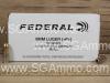 9mm Luger +P+ Federal 115 Grain Hollow Point Ammo - 9BPLE