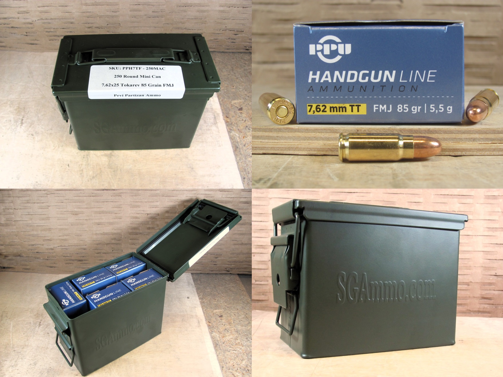 250 Round Can - 7.62x25 Tokarev 85 Grain FMJ Prvi Partizan New Non ...