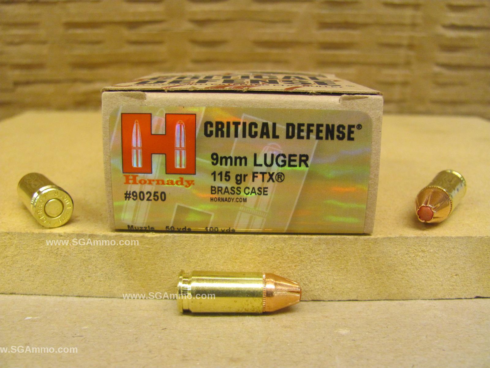 9mm Luger Hornady Critical Defense 115 Grain Hollow Point Ammo - 90250