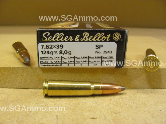 7.62x39 Soft Point 124 Grain Hunting Ammo by Sellier Bellot - SB76239B