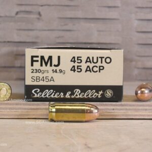 50 Round Box - 45 Auto 230 Grain FMJ Sellier Bellot Brass Case Ammo - SB45A