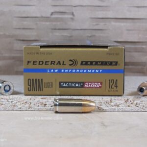 50 Round Box - 9mm Luger Federal Hydra Shok 124 Grain Hollow Point Ammo - P9HS1G1