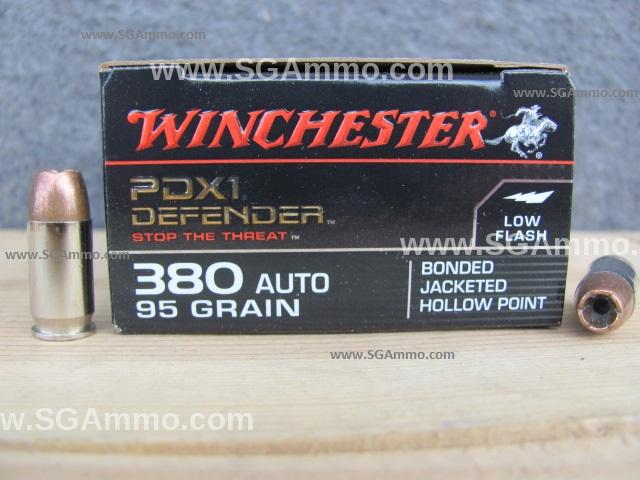 380 Auto Winchester PDX1 95 Grain Hollow Point Bonded Ammo - S380PDB