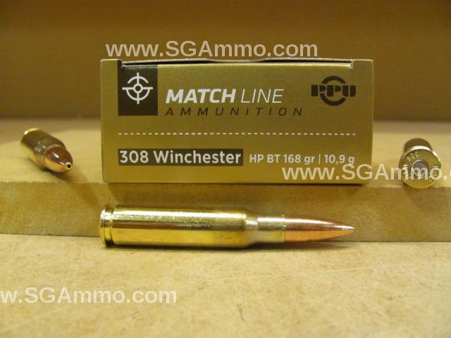 308 Win Match 168 Grain BTHP Prvi Partizan Ammo - PPM3082