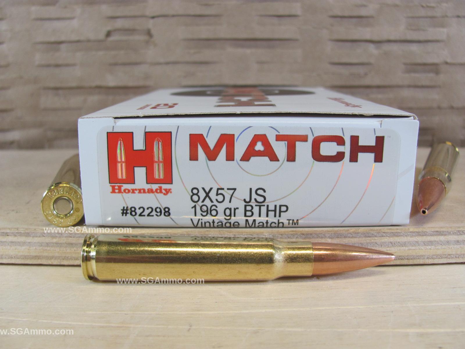 8mm Mauser Hornady Vintage Match 196 Grain BTHP Ammo - 82298