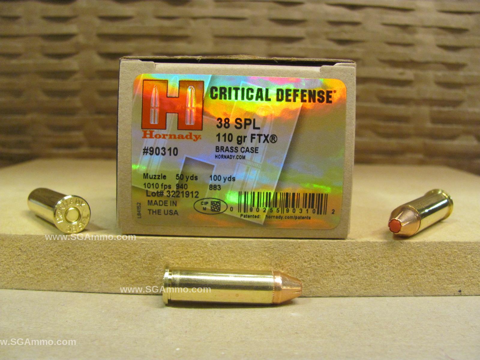 38 Special Hornady Critical Defense 110 Grain Standard Pressure Ammo - 90310
