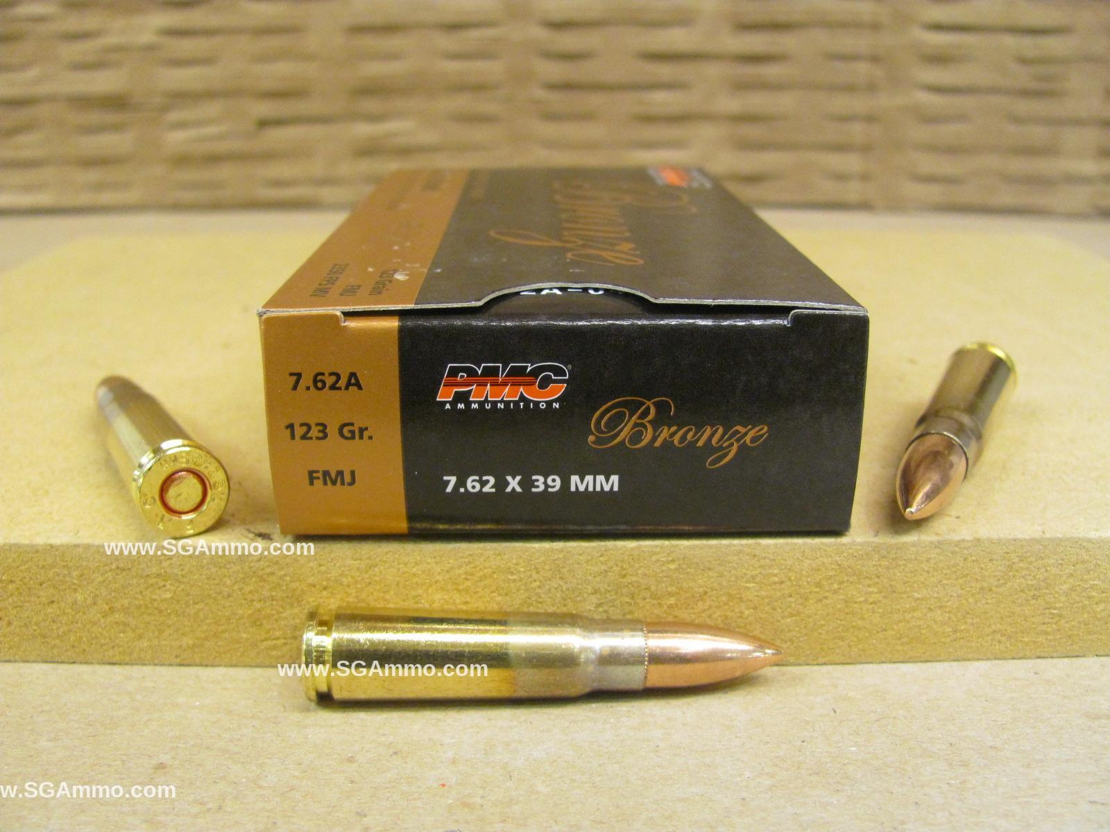 7.62x39 123 Grain FMJ Non-Magnetic Projectile Brass Case PMC Ammo - 762A