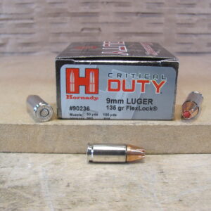25 Round Box - 9mm Luger 135 Grain Standard Pressure Hornady Critical Duty FlexLock Hollow Point Ammo - 90236