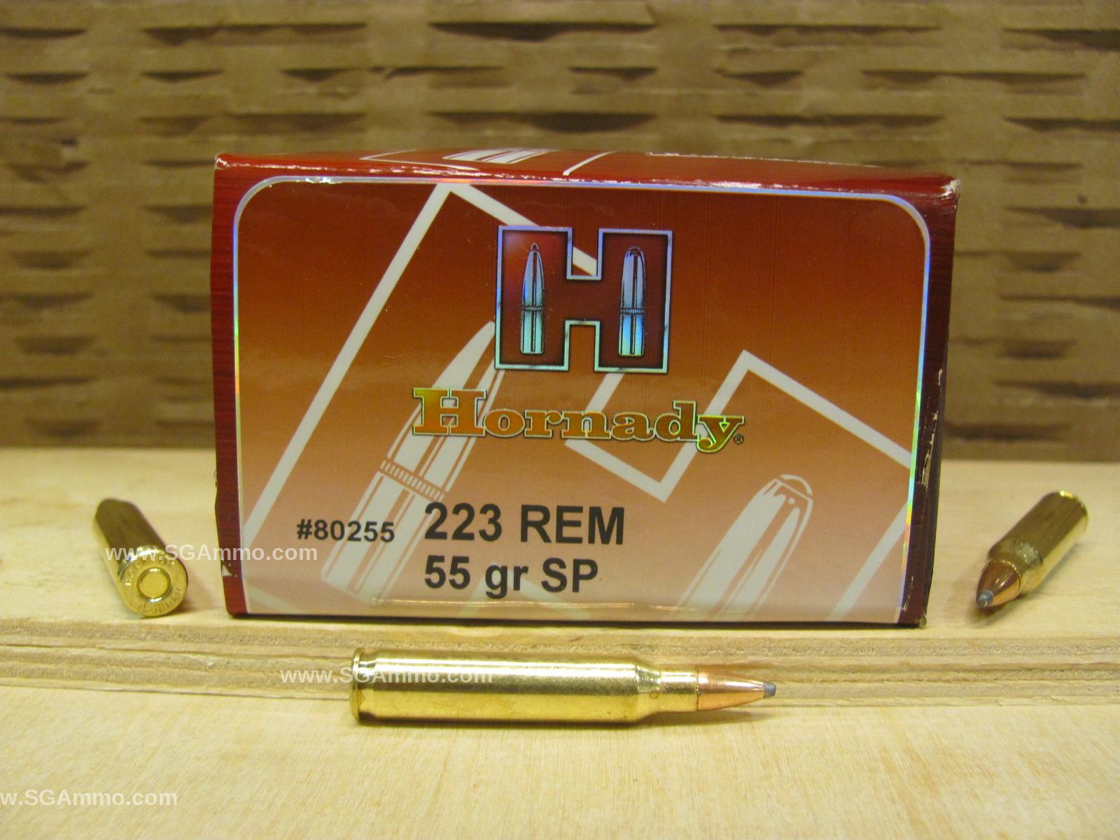 223 Rem Soft Point 55 Grain Brass Case Hornady Ammo - 80255