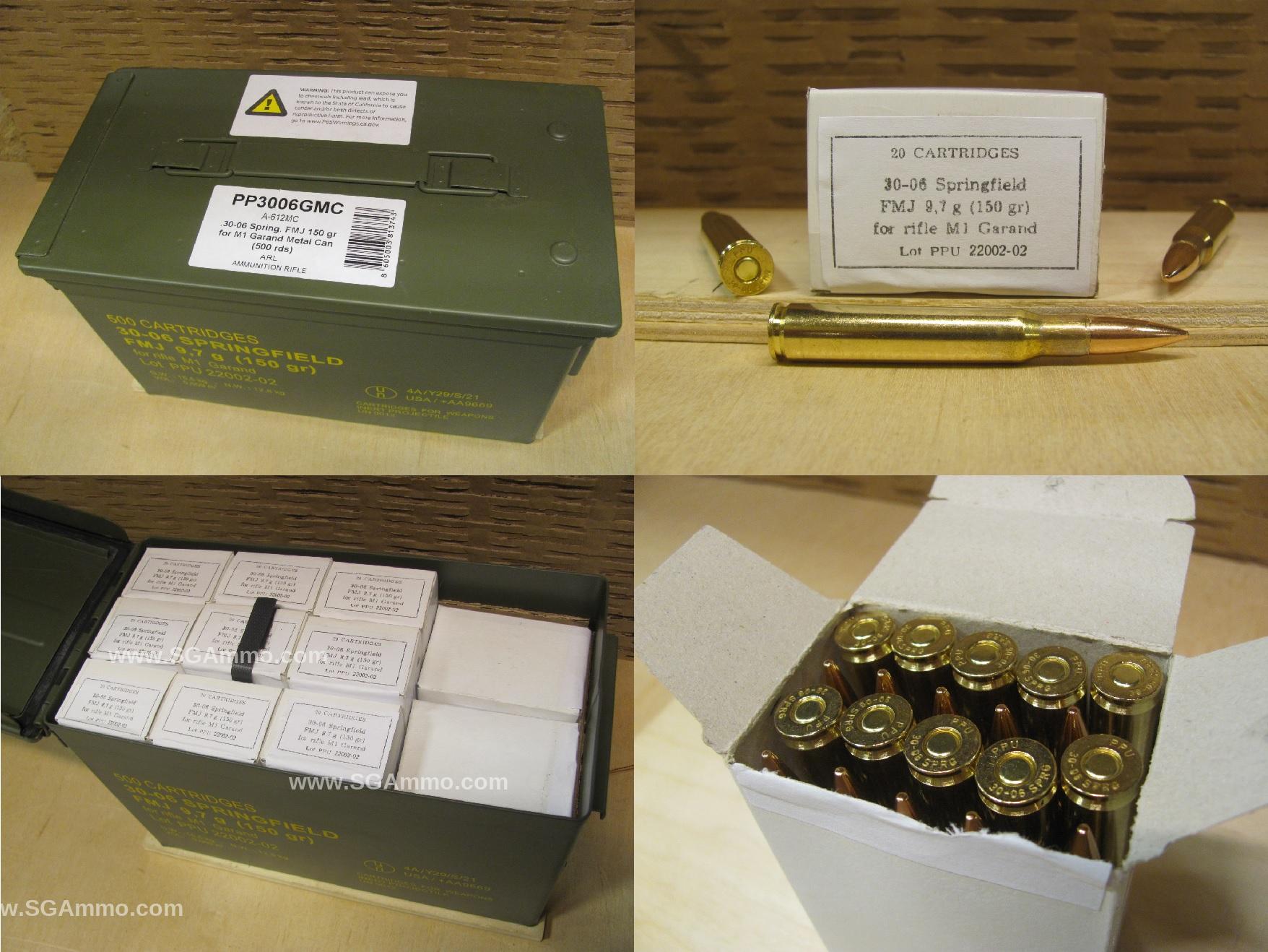 30-06 Springfield FMJ 150 Grain Prvi Partizan M1 Garand Ammo - PP3006GMC