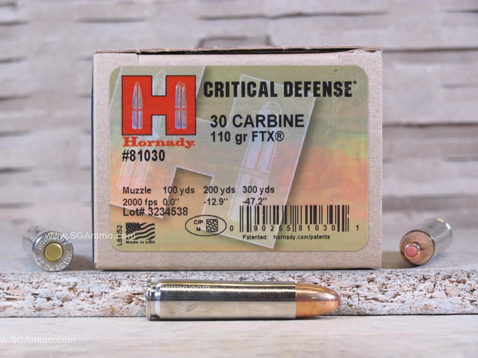 30 Cal Carbine Hornady Critical Defense 110 Grain FTX Ammo - 81030