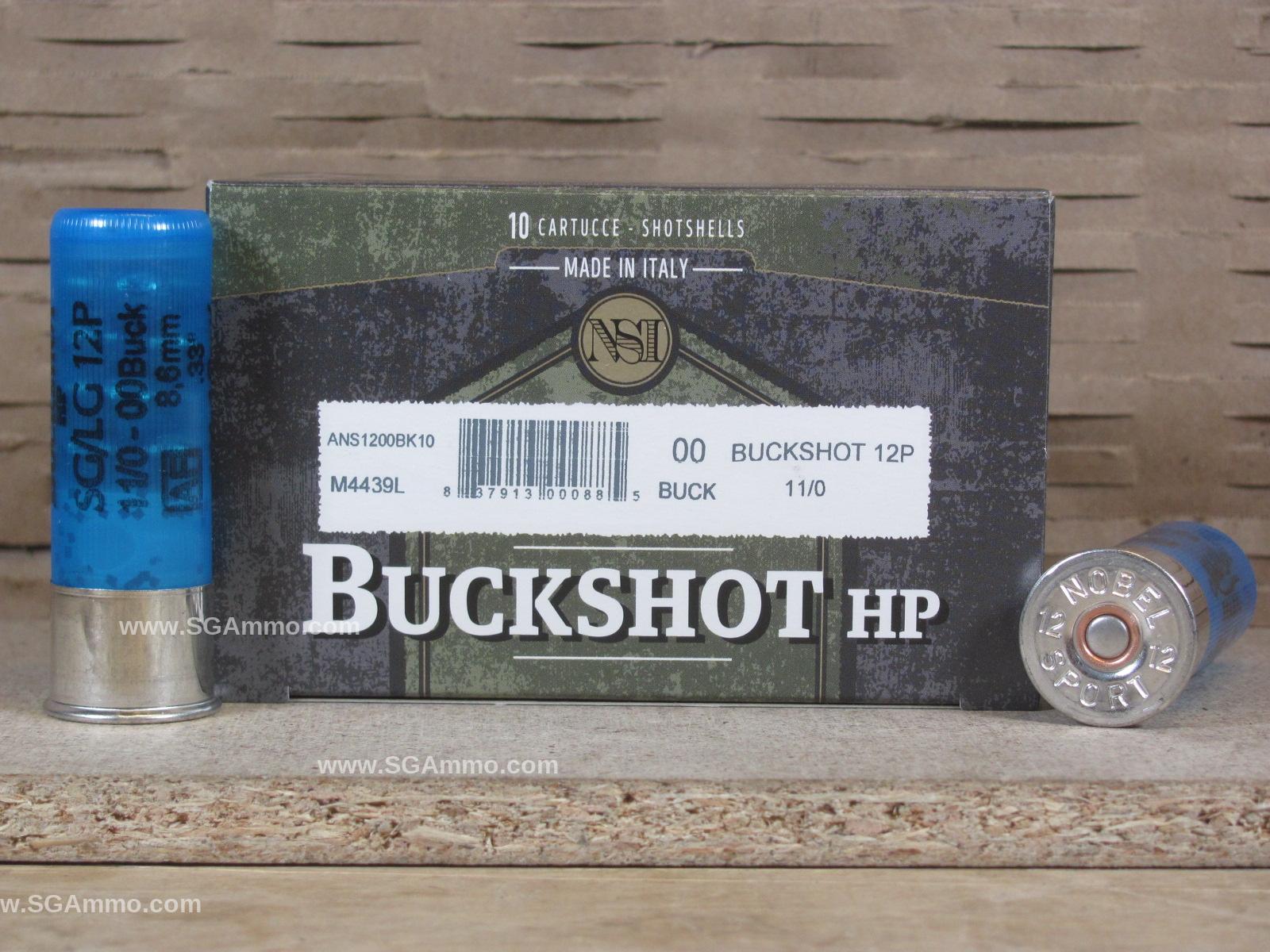 12 Gauge Nobelsport 2.75 Inch 1290 FPS 00 Buckshot 12 Pellet Ammo - ANS1200BK10