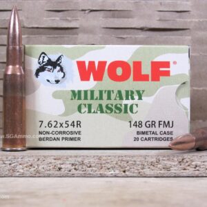 7.62x54R 148 Grain FMJ Bi-metal Case Wolf WPA Military Classic Ammo by LVE